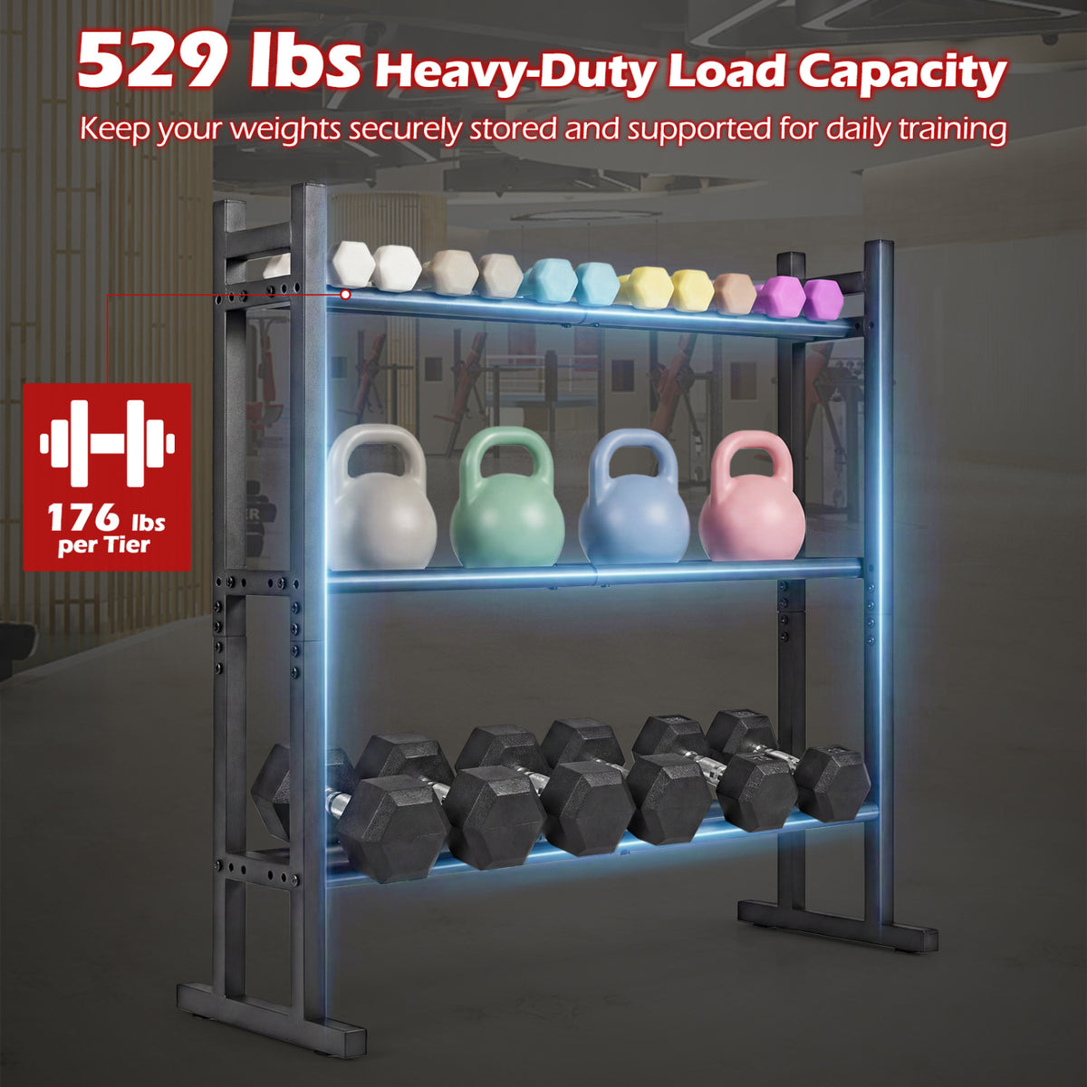 3-Tier Dumbbell Rack - Heavy-Duty Adjustable Weight Storage Stand - Black