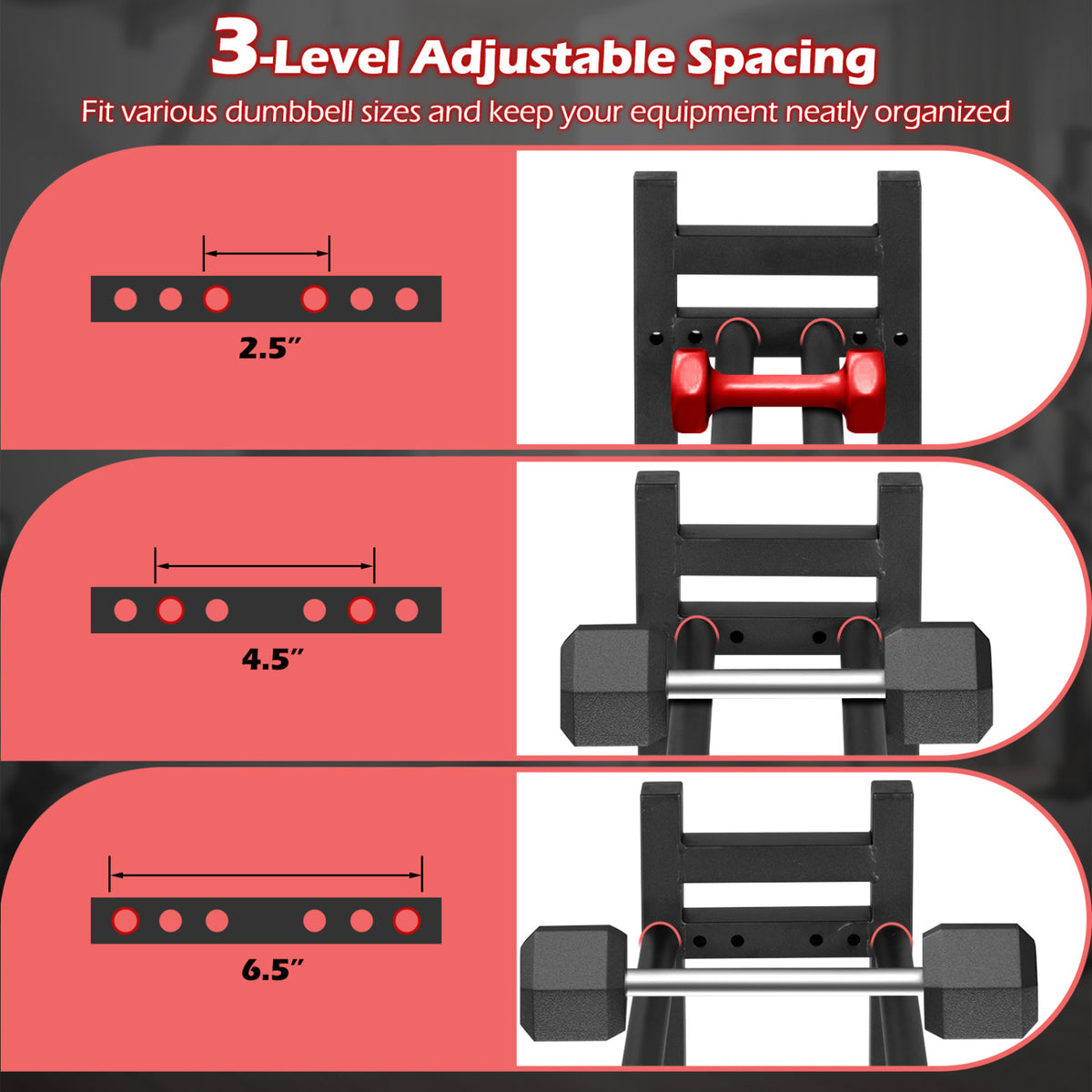 3-Tier Dumbbell Rack - Heavy-Duty Adjustable Weight Storage Stand - Black