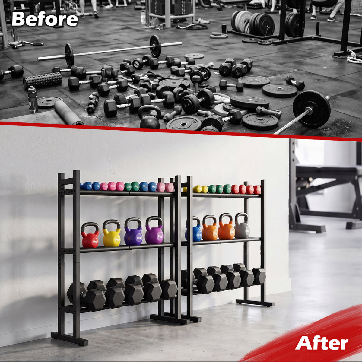 3-Tier Dumbbell Rack - Heavy-Duty Adjustable Weight Storage Stand - Black