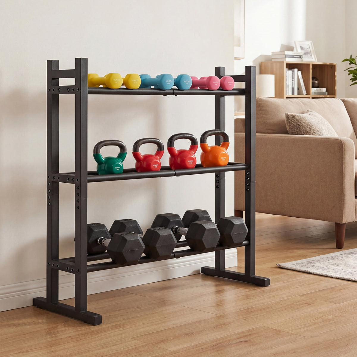3-Tier Dumbbell Rack - Heavy-Duty Adjustable Weight Storage Stand - Black