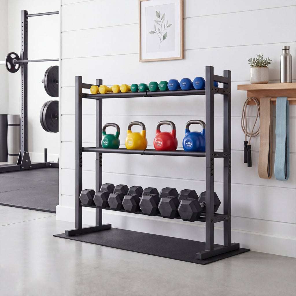 3-Tier Dumbbell Rack - Heavy-Duty Adjustable Weight Storage Stand - Black