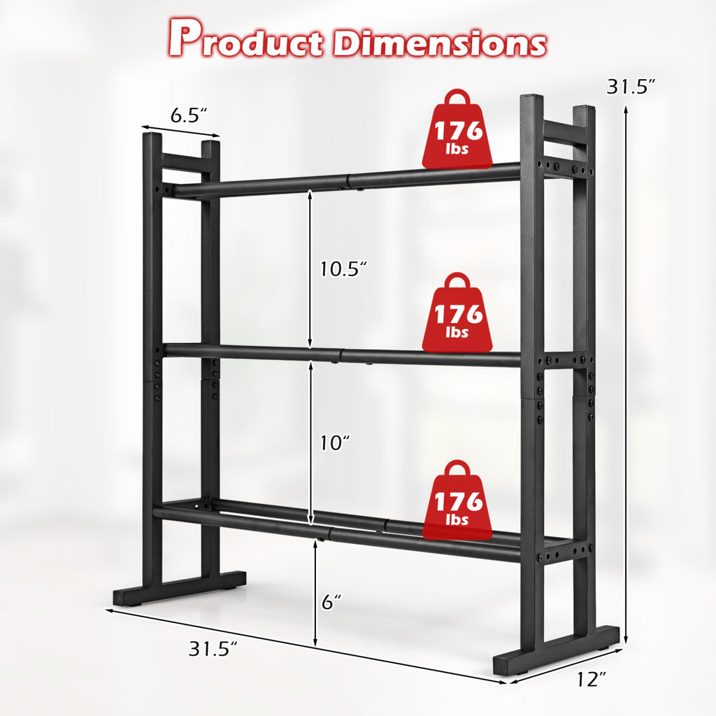 3-Tier Dumbbell Rack - Heavy-Duty Adjustable Weight Storage Stand - Black