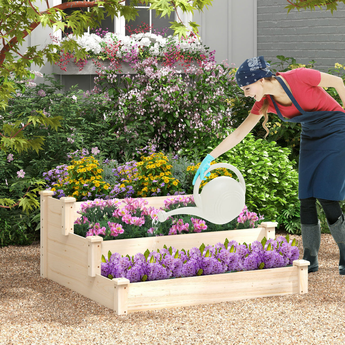 3-Tier Elevated Wooden Garden Planter Bed
