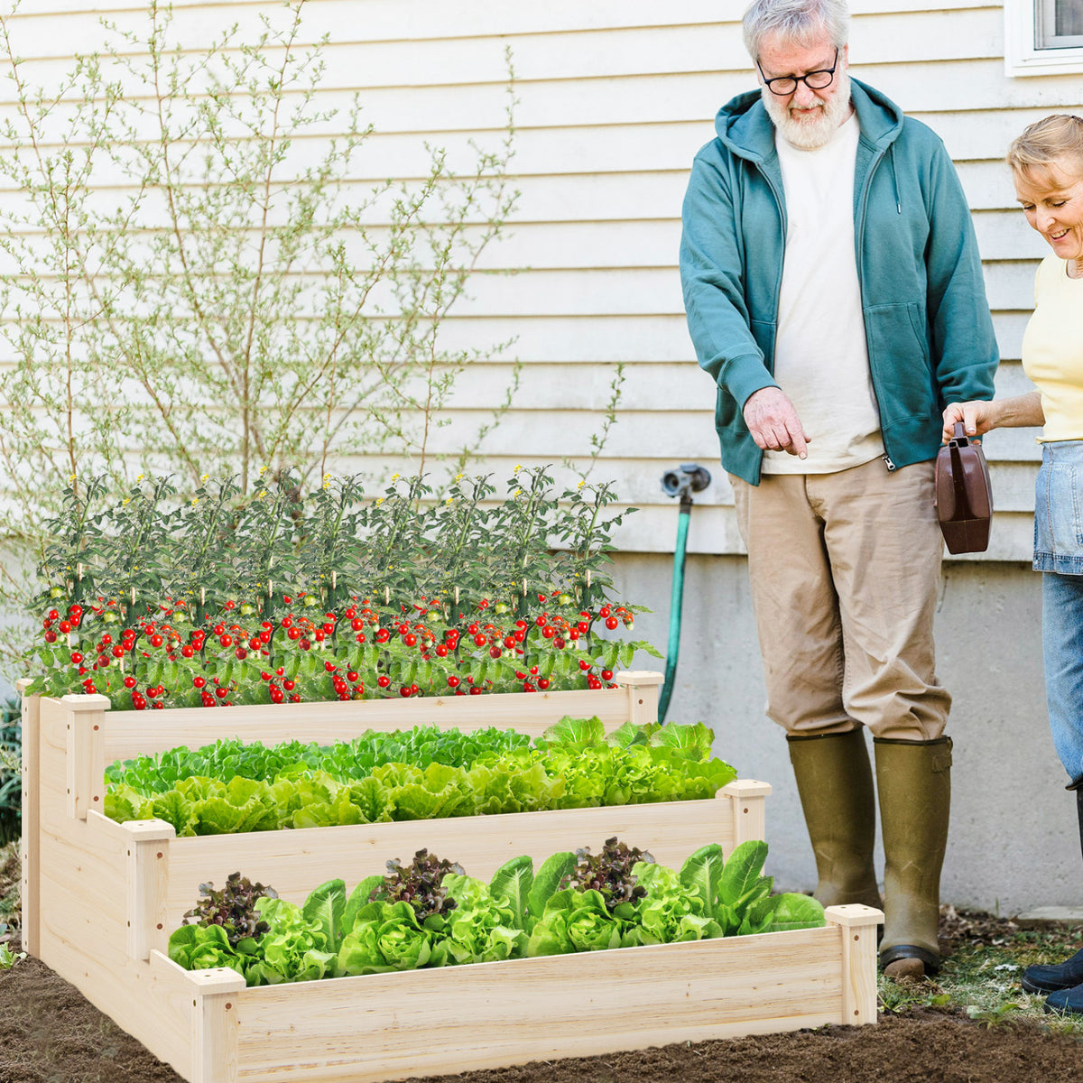 3-Tier Elevated Wooden Garden Planter Bed