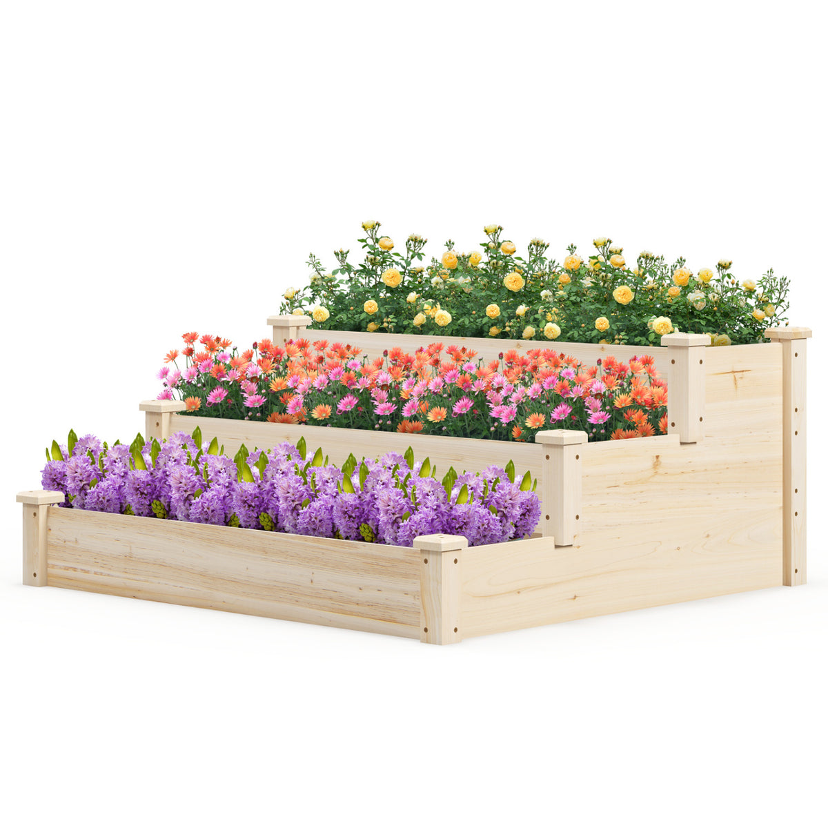 3-Tier Elevated Wooden Garden Planter Bed