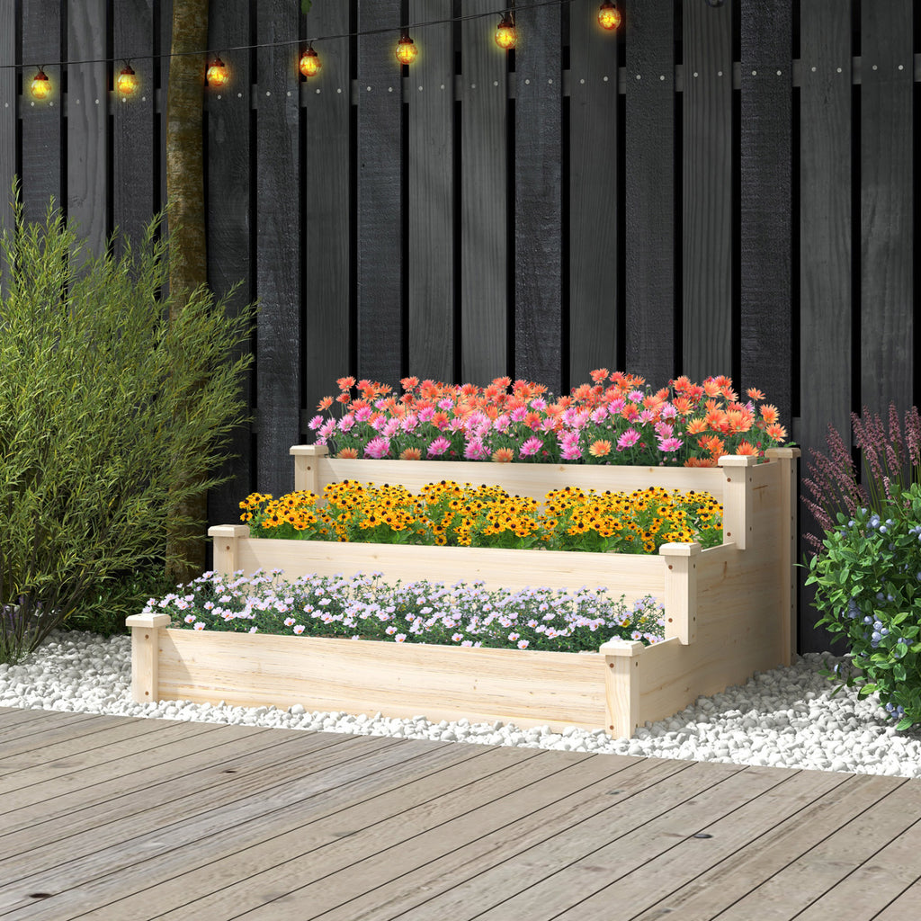 3-Tier Elevated Wooden Garden Planter Bed
