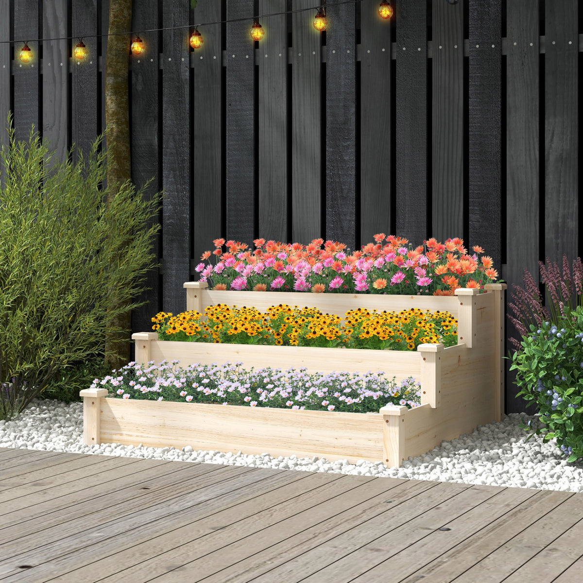 3-Tier Elevated Wooden Garden Planter Bed
