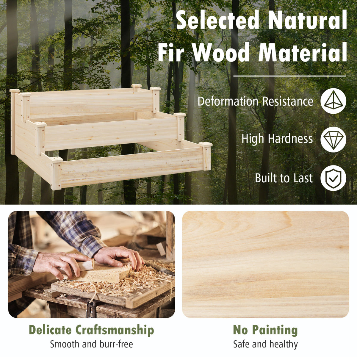3-Tier Elevated Wooden Garden Planter Bed