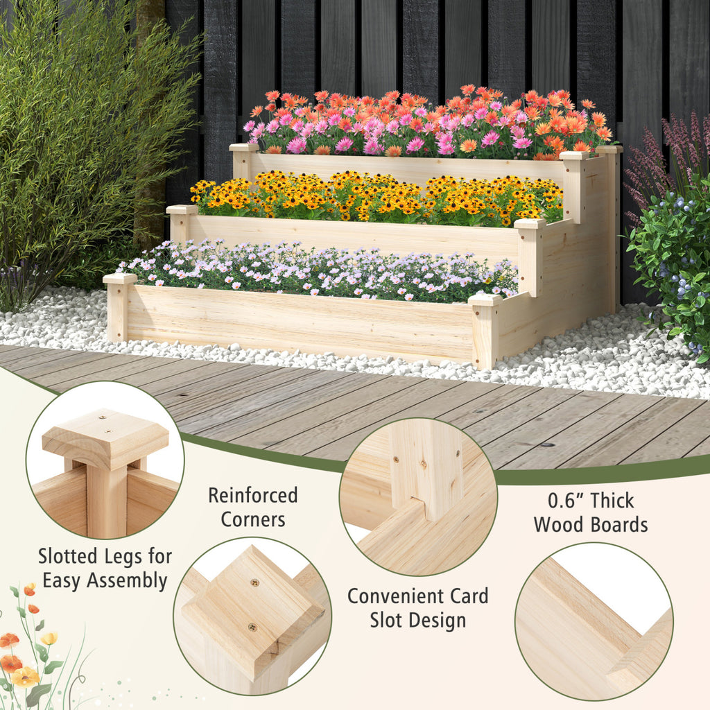 3-Tier Elevated Wooden Garden Planter Bed