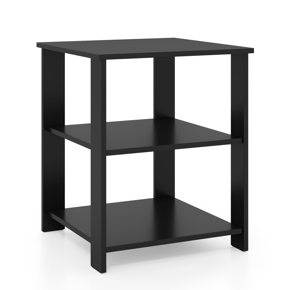 3-Tier Nightstand with Open Storage Shelves, Set of 2, White