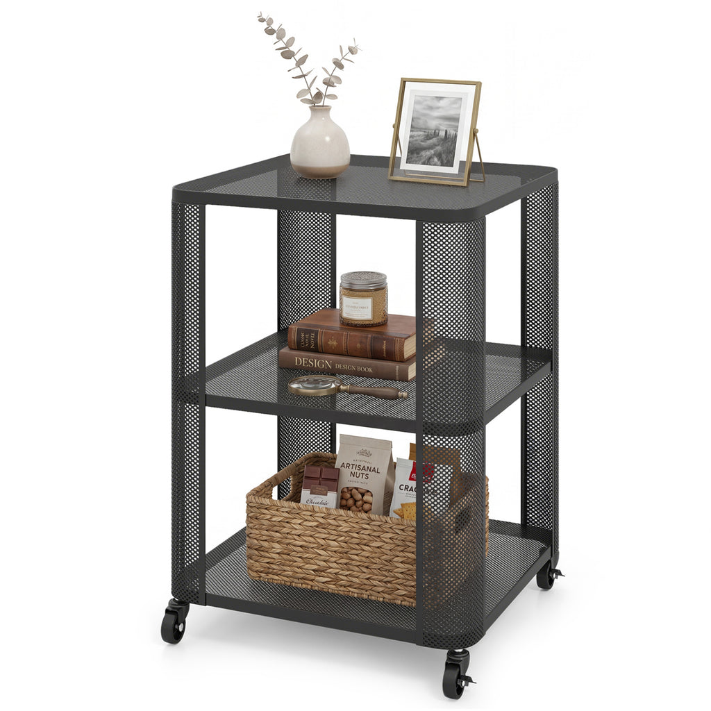 3-Tier Rolling End Table with Storage Shelves