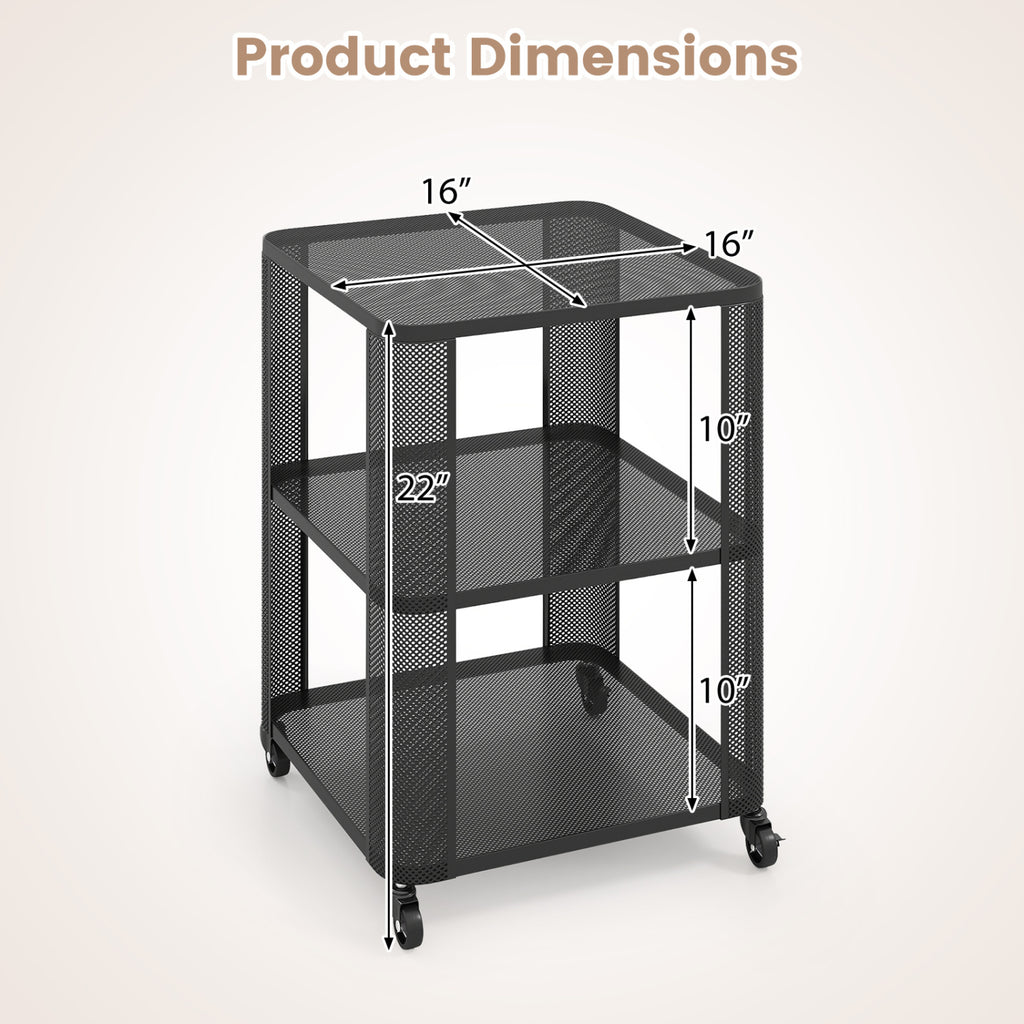 3-Tier Rolling End Table with Storage Shelves