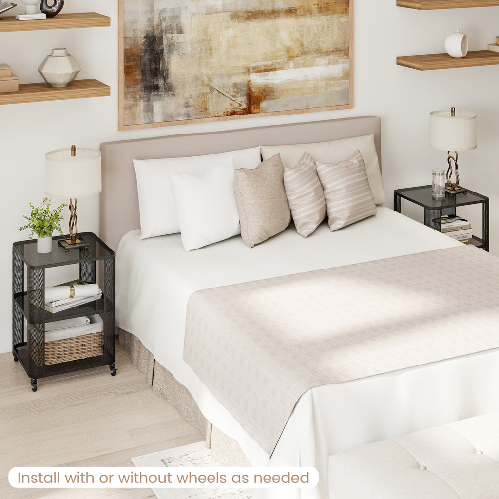 3-Tier Rolling End Table with Storage Shelves