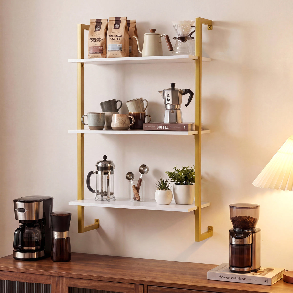 3-Tier Floating Shelf Modern Kitchen Storage White