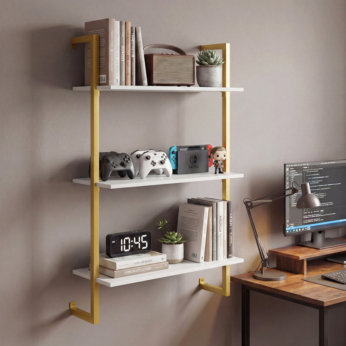 3-Tier Floating Shelf Modern Kitchen Storage White