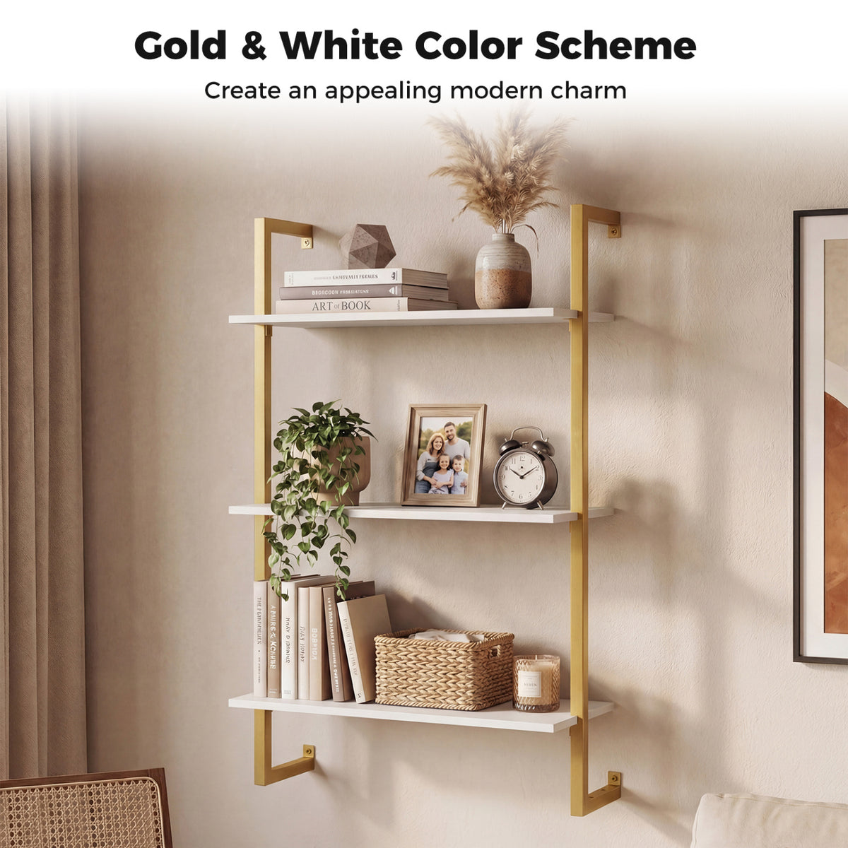 3-Tier Floating Shelf Modern Kitchen Storage White