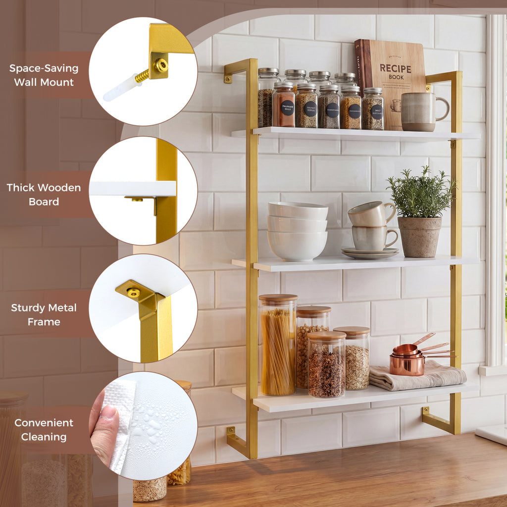 3-Tier Floating Shelf Modern Kitchen Storage White