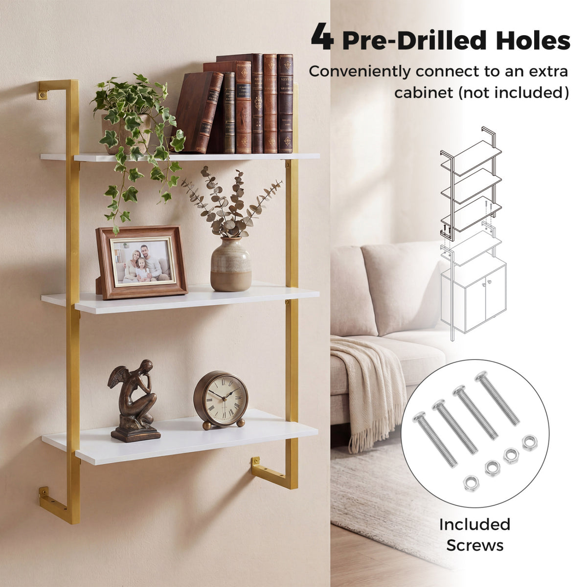 3-Tier Floating Shelf Modern Kitchen Storage White