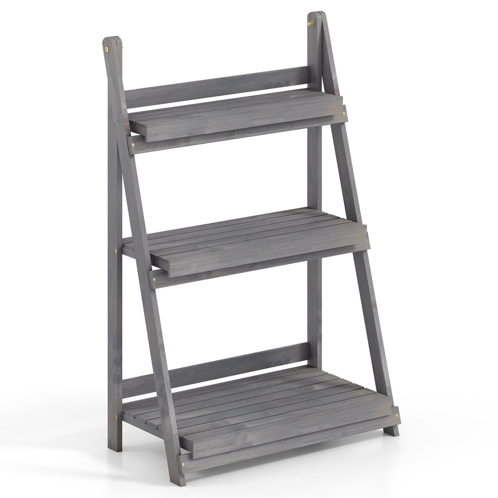 3-Tier Foldable Plant Stand with Slatted Shelves and Fir Wood Frame