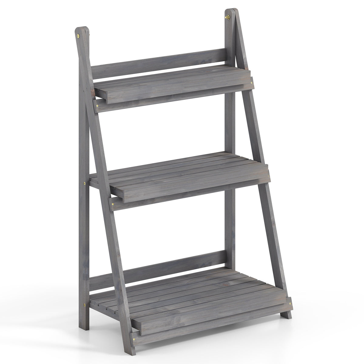 3-Tier Foldable Plant Stand with Slatted Shelves and Fir Wood Frame