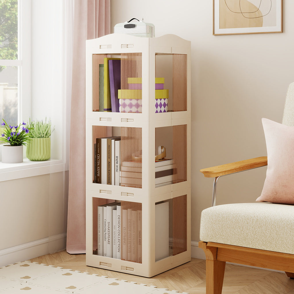 3-Tier Rotating Bookshelf with Swivel Base, White