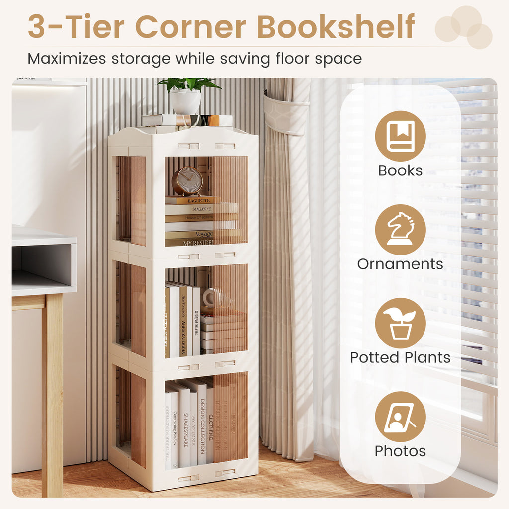 3-Tier Rotating Bookshelf with Swivel Base, White