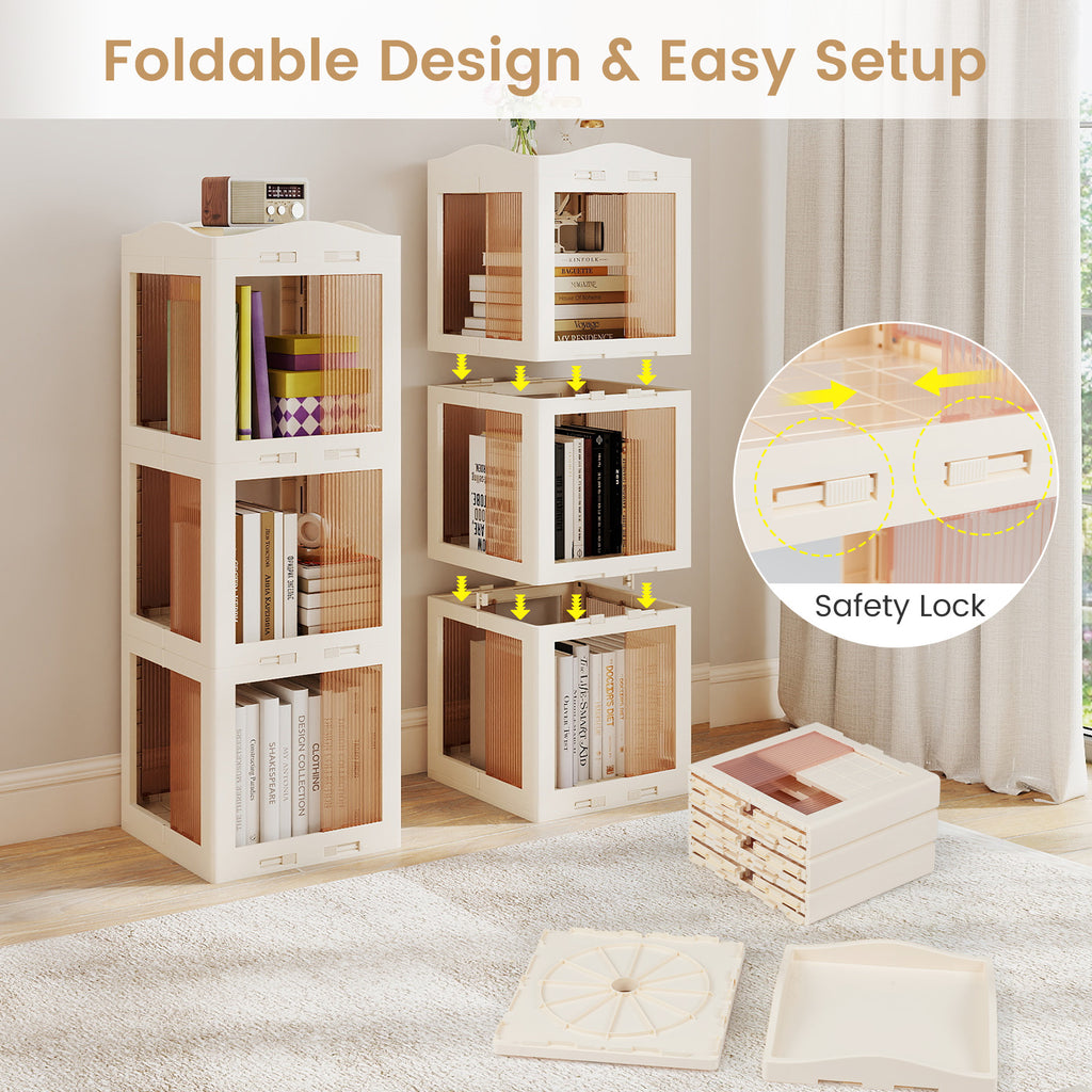 3-Tier Rotating Bookshelf with Swivel Base, White