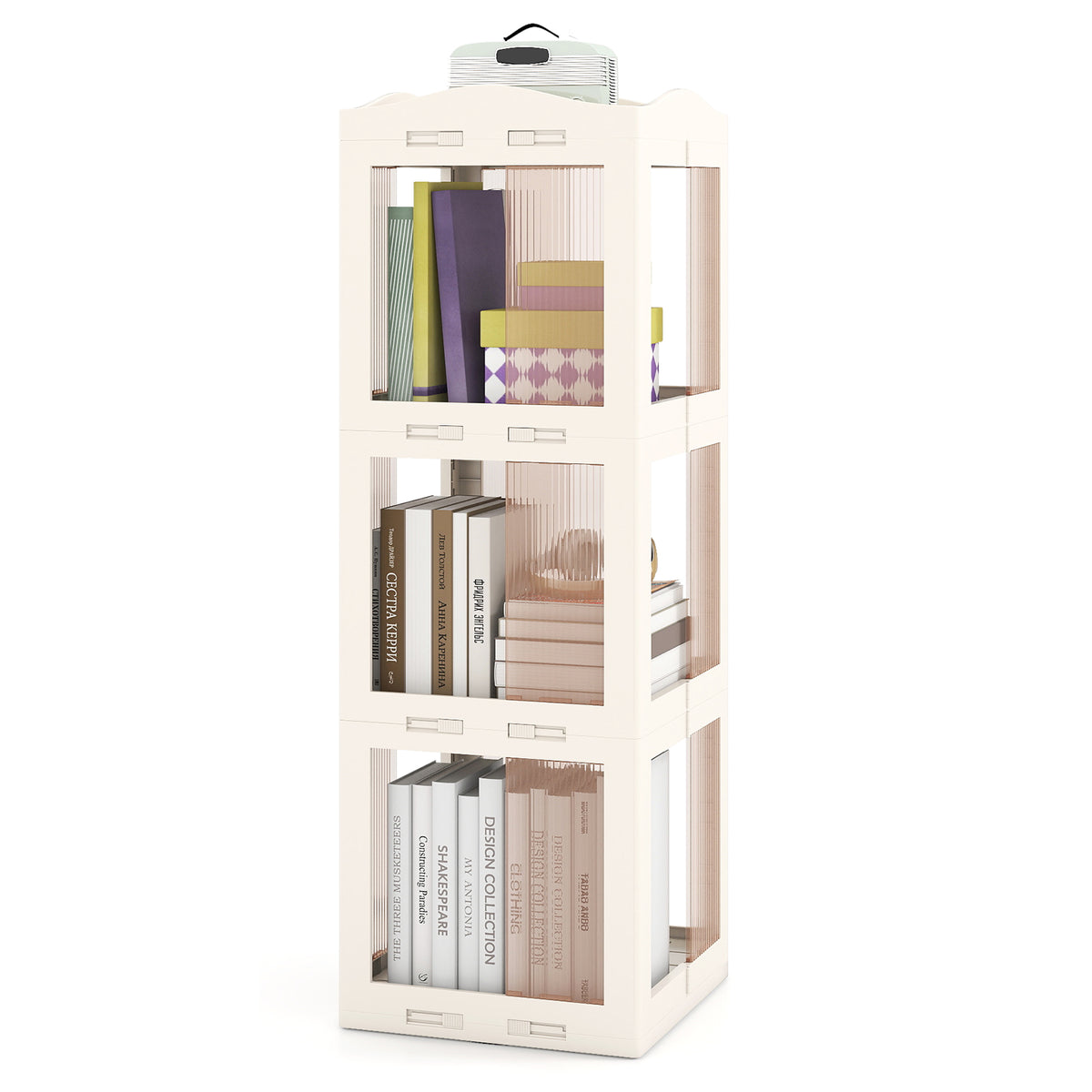 3-Tier Rotating Bookshelf with Swivel Base, White