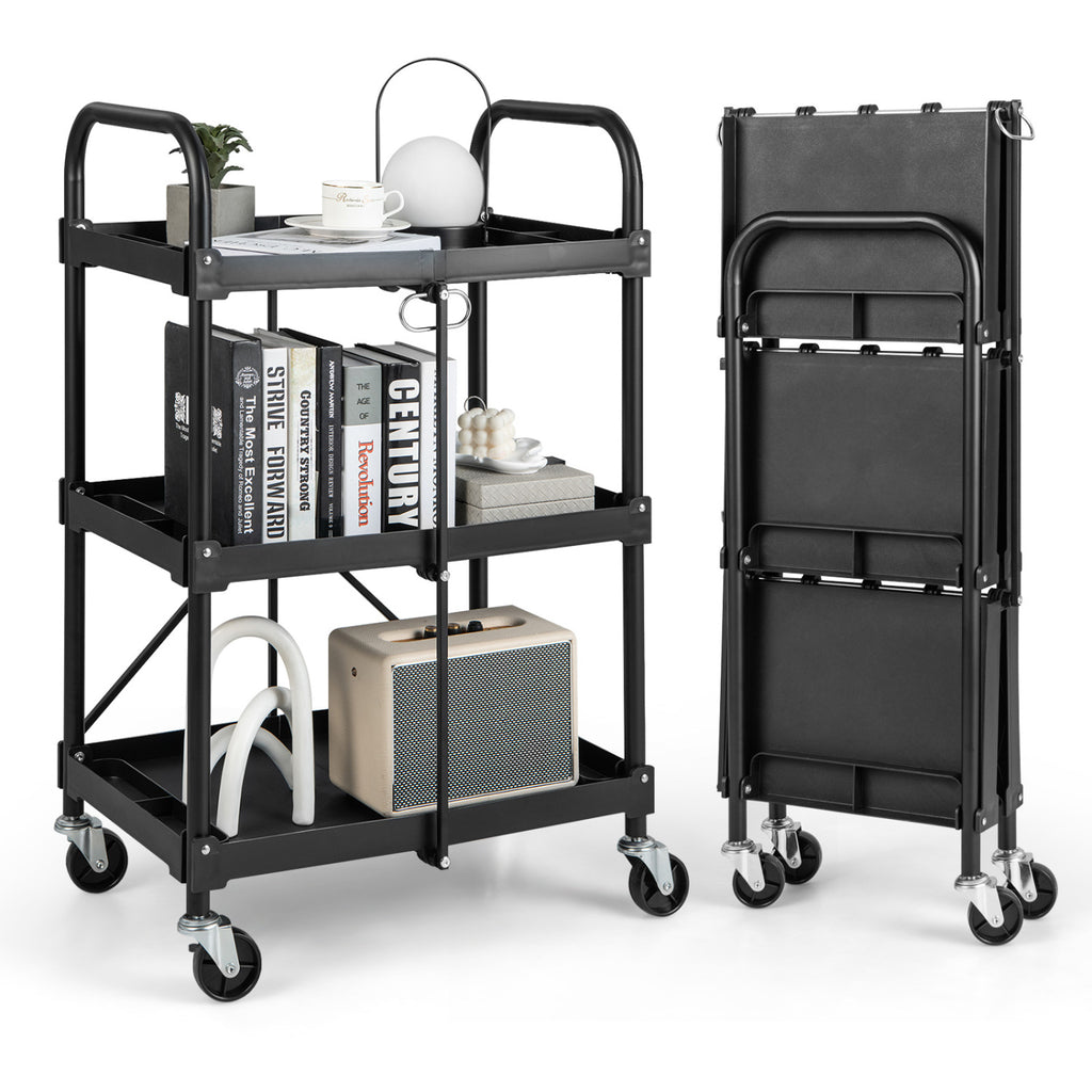 3-Tier Folding Trolley Cart with Universal Wheels Heavy Duty for