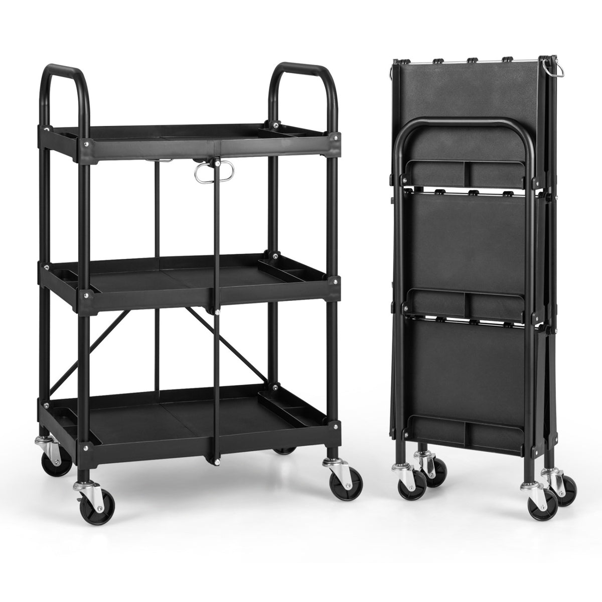 3-Tier Folding Trolley Cart with Universal Wheels Heavy Duty for