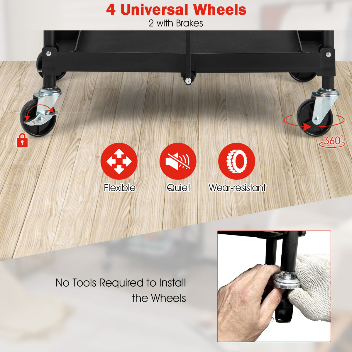 3-Tier Folding Trolley Cart with Universal Wheels Heavy Duty for