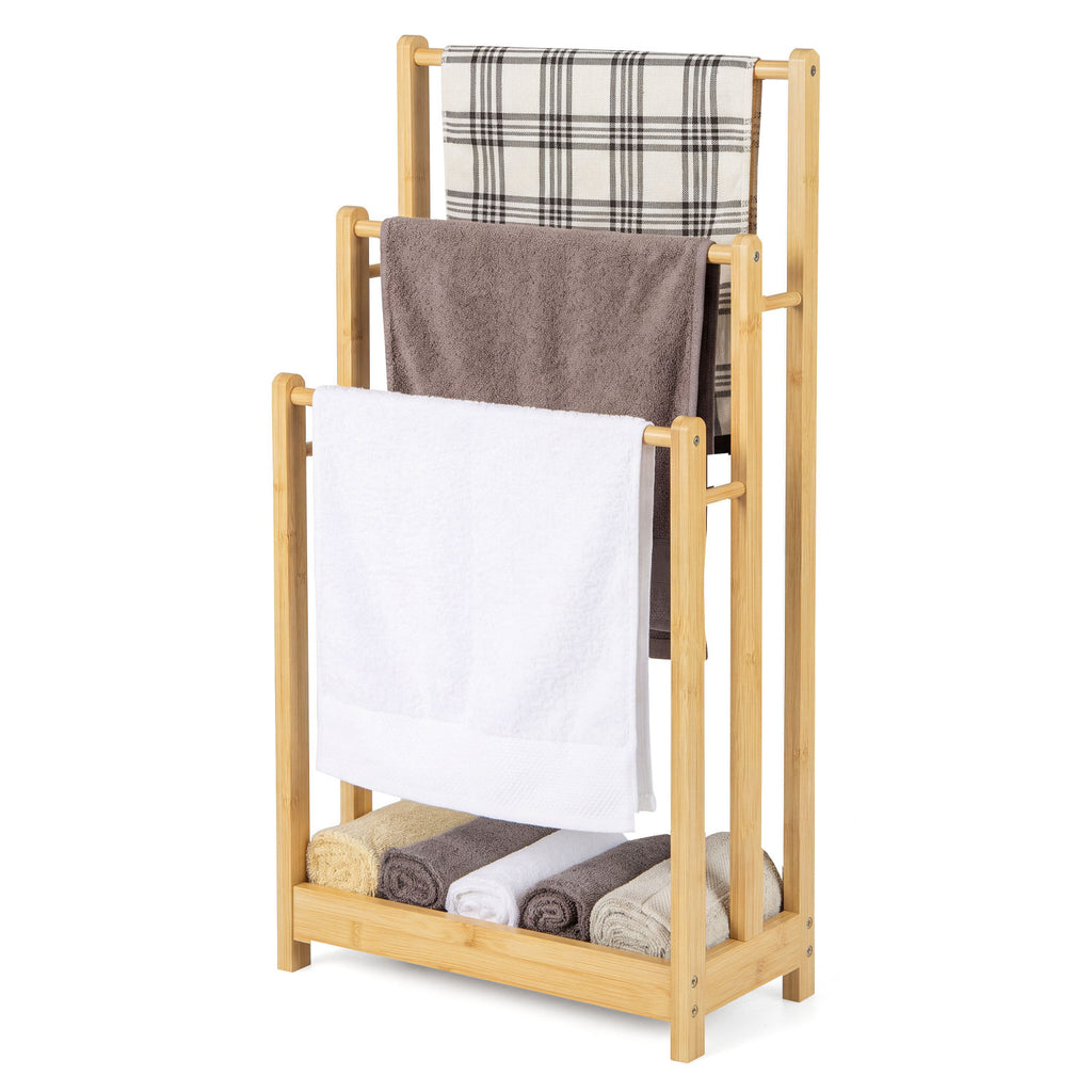 3 Tier Free Standing Bamboo Towel Rack with Storage Shelf