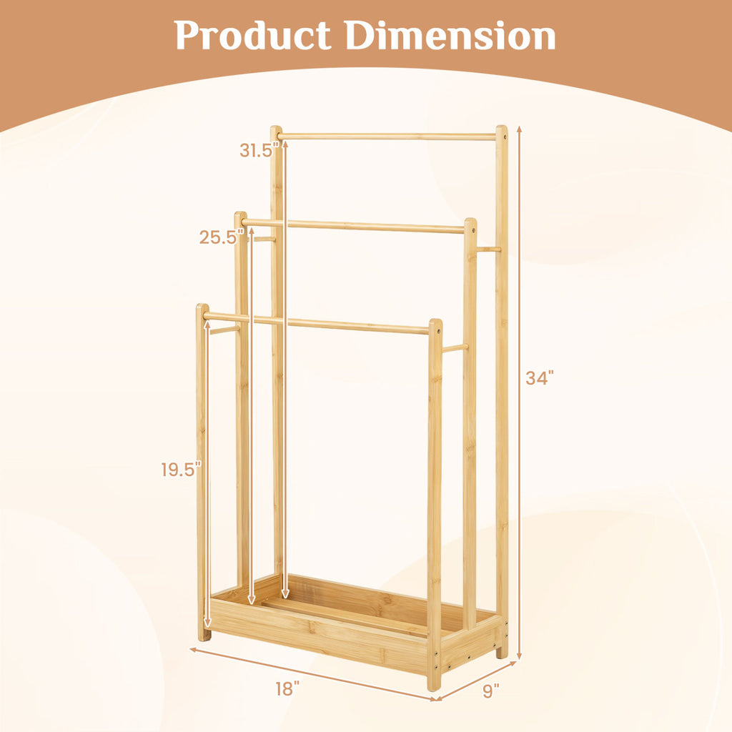 3 Tier Free Standing Bamboo Towel Rack with Storage Shelf