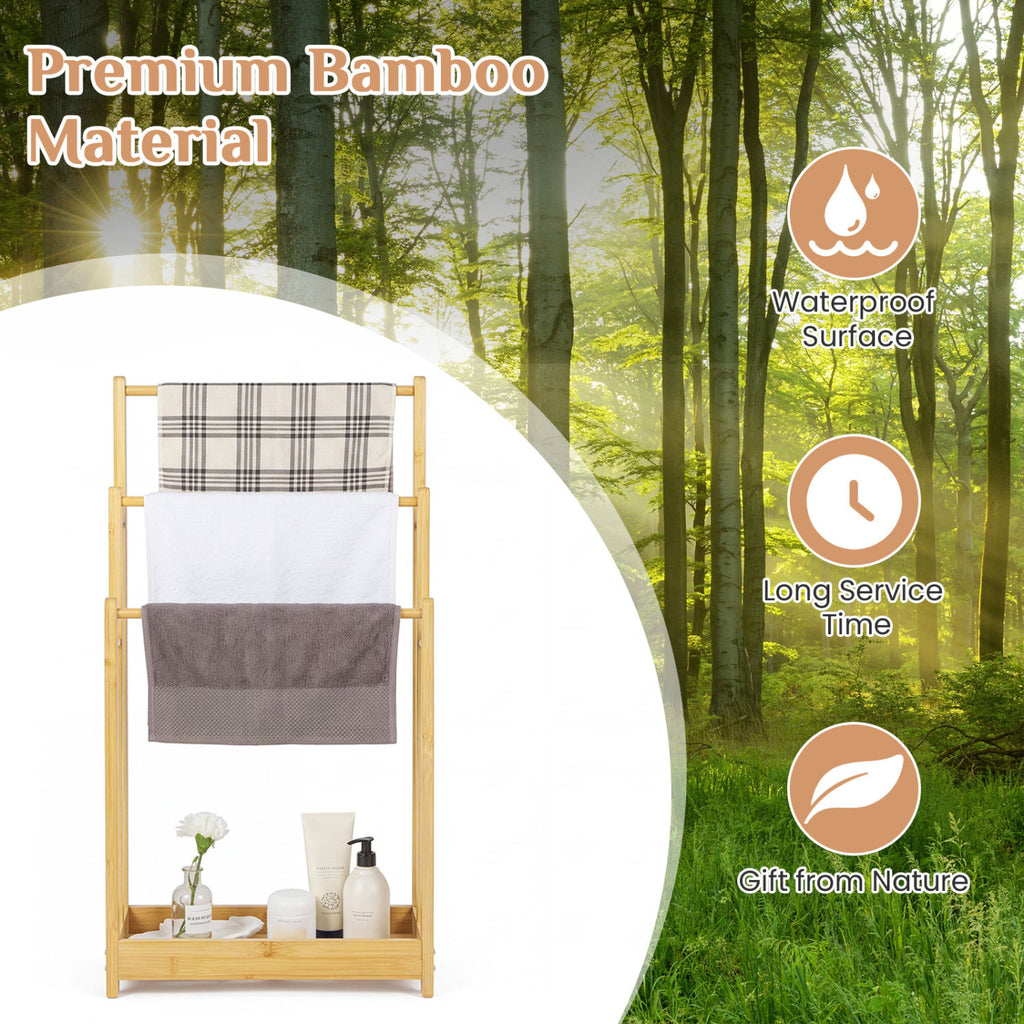 3 Tier Free Standing Bamboo Towel Rack with Storage Shelf