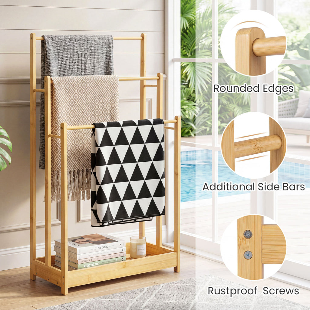 3 Tier Free Standing Bamboo Towel Rack with Storage Shelf