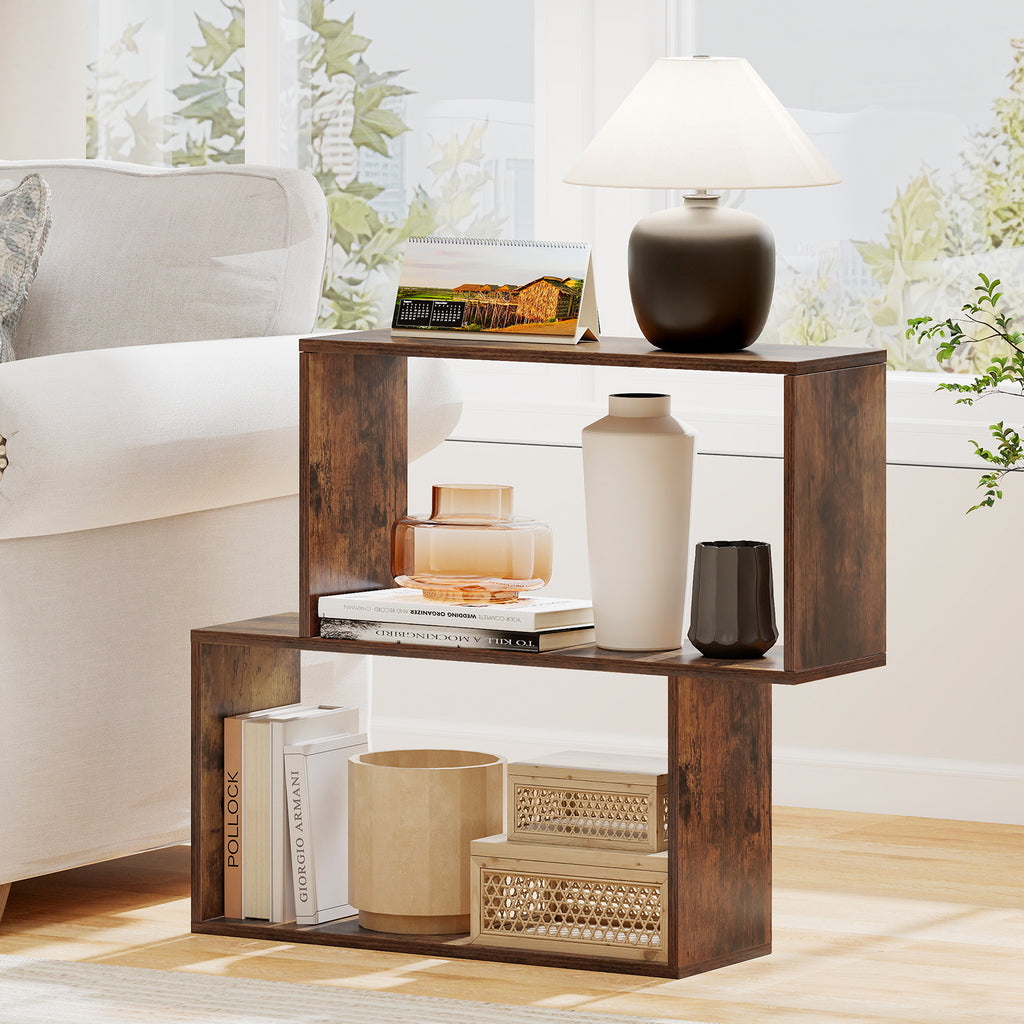 3-Tier Geometric Wooden Bookshelf - Brown