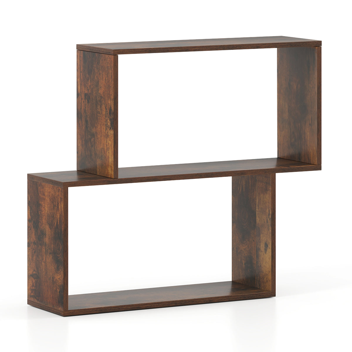 3-Tier Geometric Wooden Bookshelf - Brown