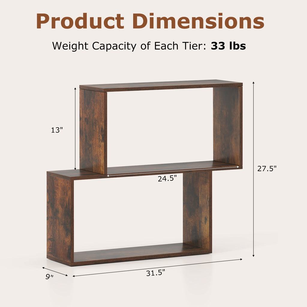3-Tier Geometric Wooden Bookshelf - Brown