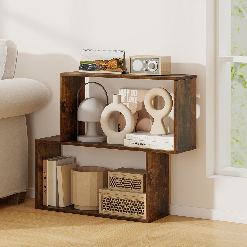 3-Tier Geometric Wooden Bookshelf - Brown