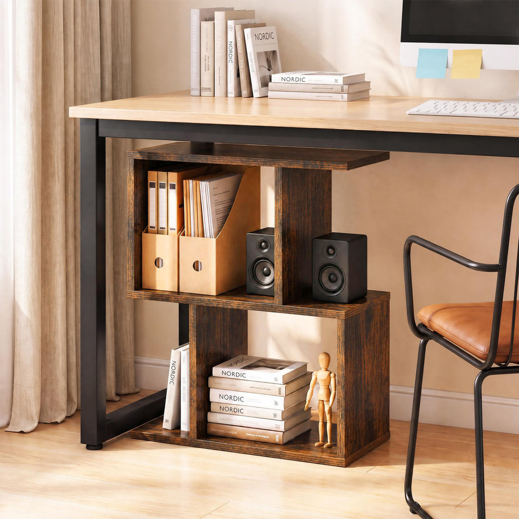 3-Tier Geometric Bookshelf Freestanding Display Shelf Set of 2, Brown