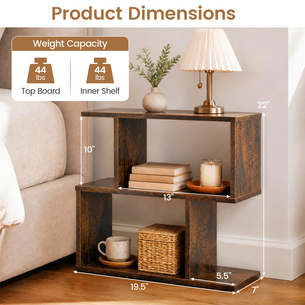 3-Tier Geometric Bookshelf Freestanding Display Shelf Set of 2, Brown