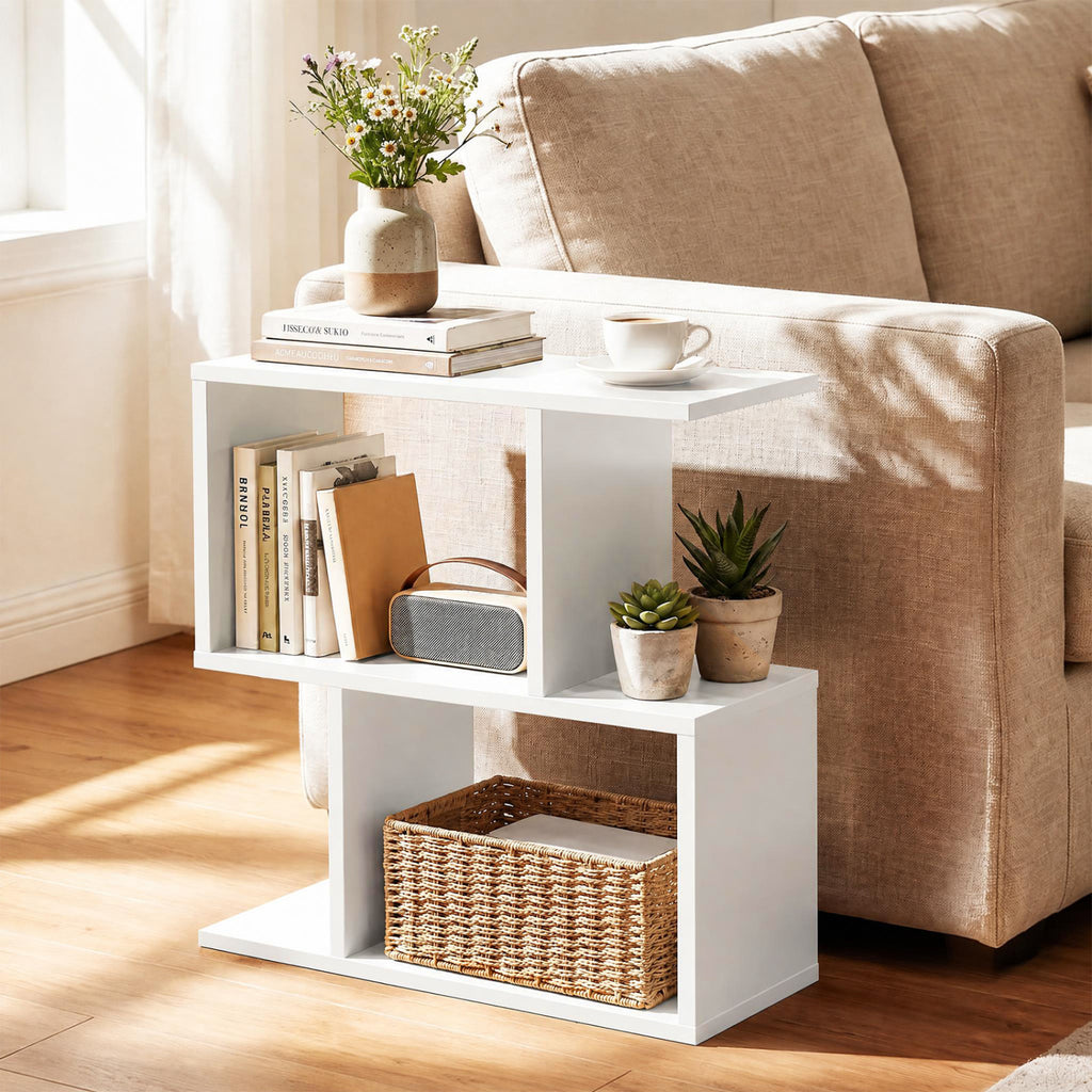 3-Tier Geometric Bookshelf Freestanding Display Shelf Side Table Set