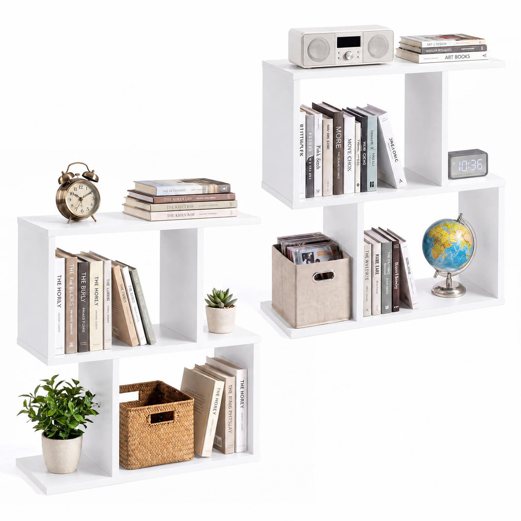 3-Tier Geometric Bookshelf Freestanding Display Shelf Side Table Set