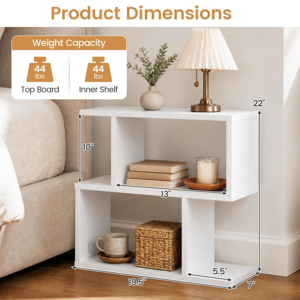 3-Tier Geometric Bookshelf Freestanding Display Shelf Side Table Set