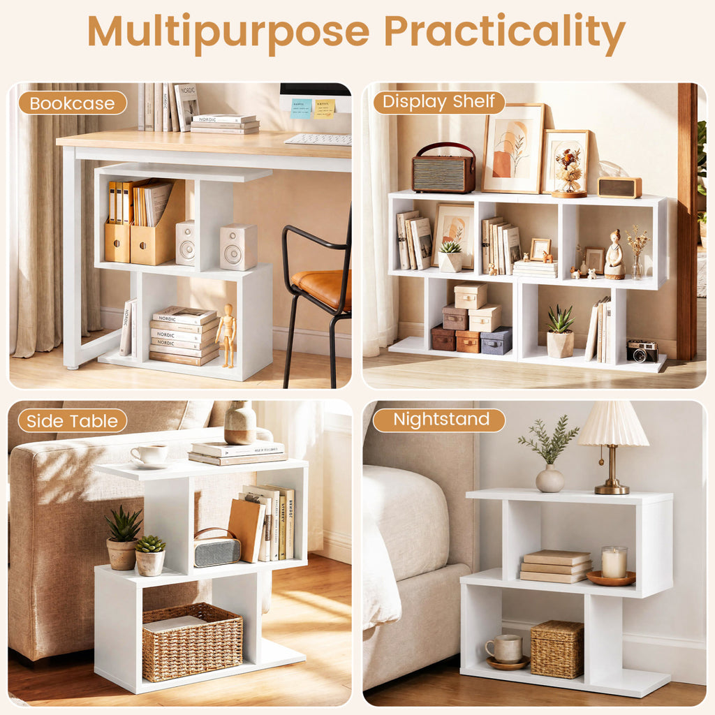 3-Tier Geometric Bookshelf Freestanding Display Shelf Side Table Set