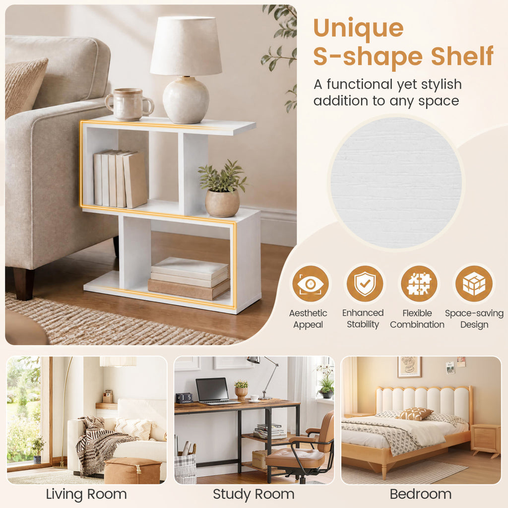 3-Tier Geometric Bookshelf Freestanding Display Shelf Side Table Set