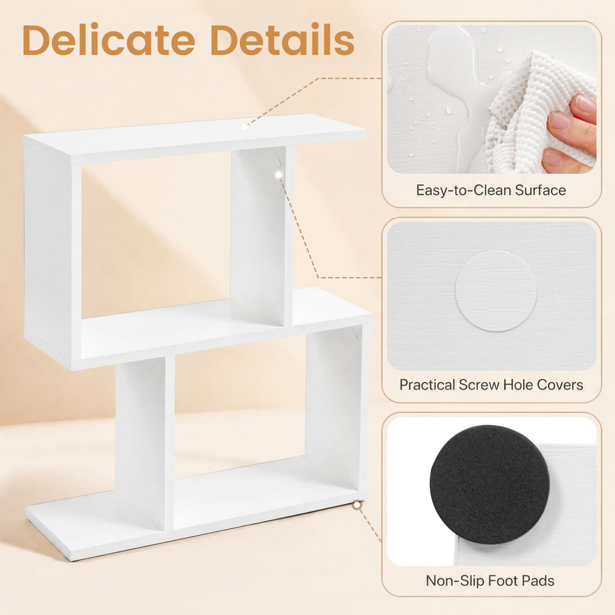 3-Tier Geometric Bookshelf Freestanding Display Shelf Side Table Set