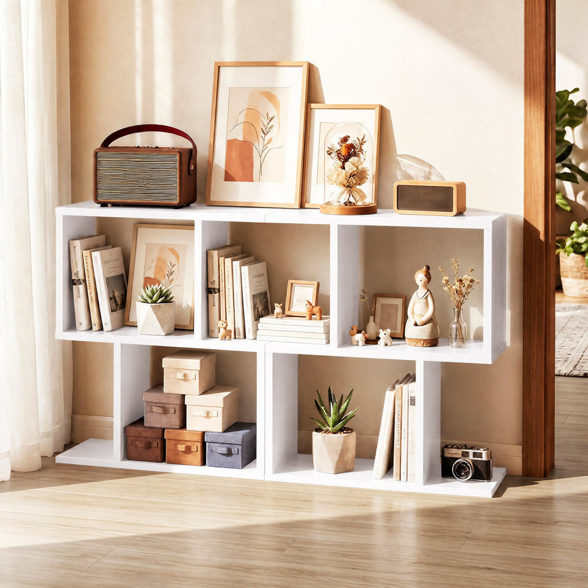 3-Tier Geometric Bookshelf Freestanding Display Shelf Side Table Set