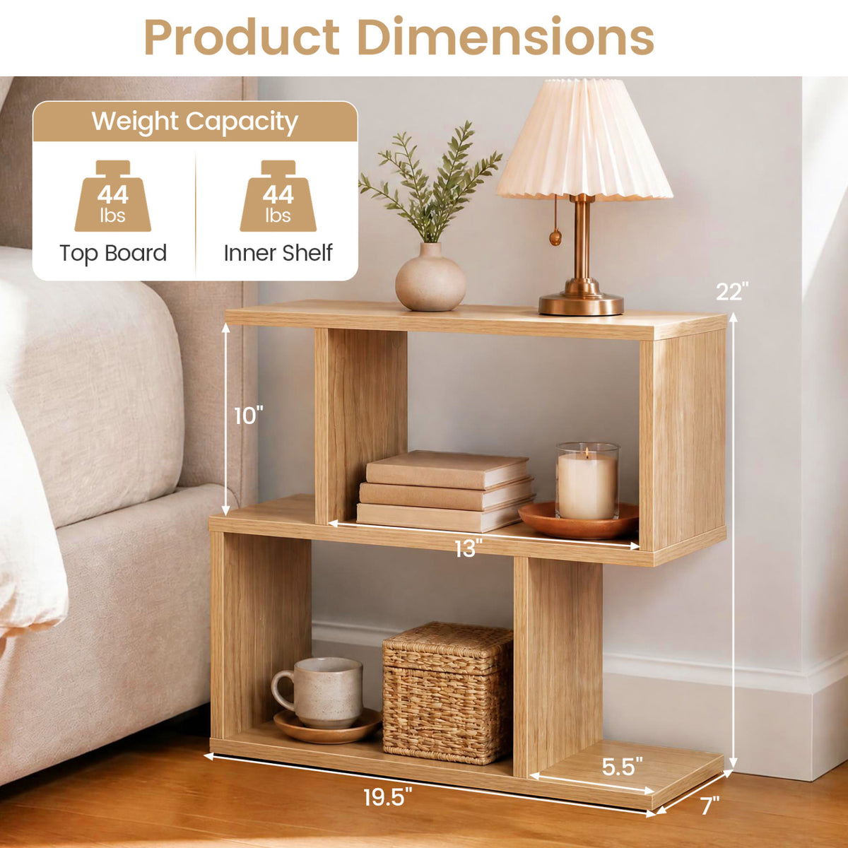 3-Tier Geometric Bookshelf Display Shelf Set of 2, Natural