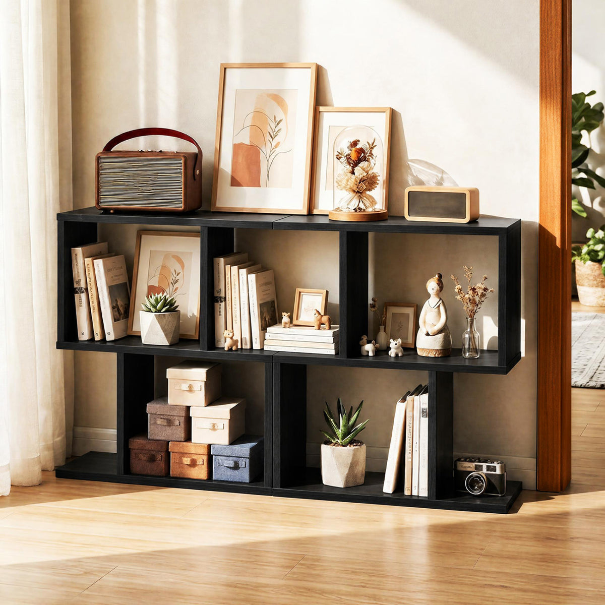 3-Tier Geometric Bookshelf Freestanding Display Shelf Side Table Set
